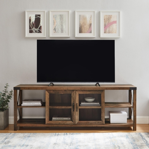 70" Farmhouse Metal X TV Stand in Reclaimed Barnwood